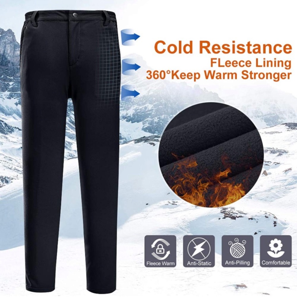Black weather proof fleece lined ski and snow pants